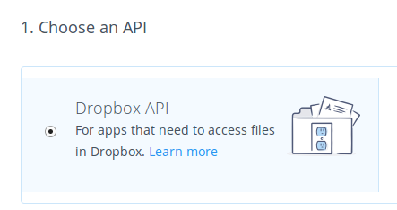 Sélection de l'API Dropbox.
