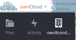 ownBrander app button is on the top left of your ownCloud Web GUI, after clicking the down arrow at the right of the ownCloud logo
