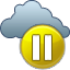 Icône d'état, petit nuage gris avec un cercle jaune et deux lignes blanches parallèles.
